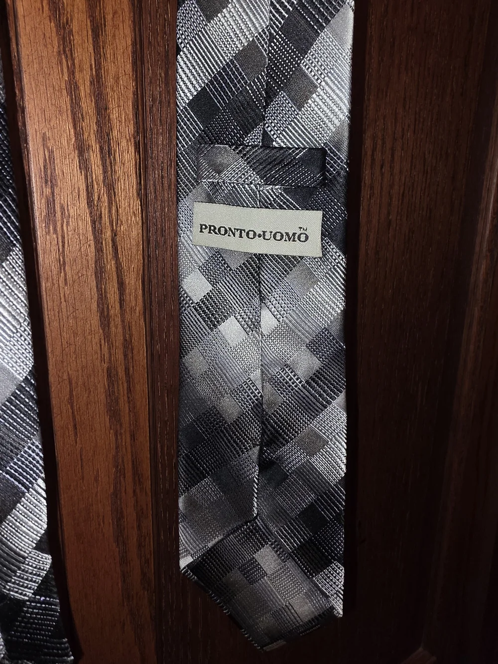Pronto Uomo Silver and Gray Plaid Silk Tie
